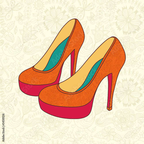 high-heeled vintage shoes with flowers fabric. 