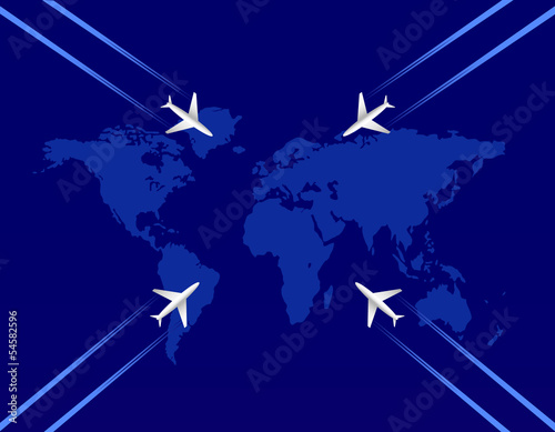 Four airplanes and map