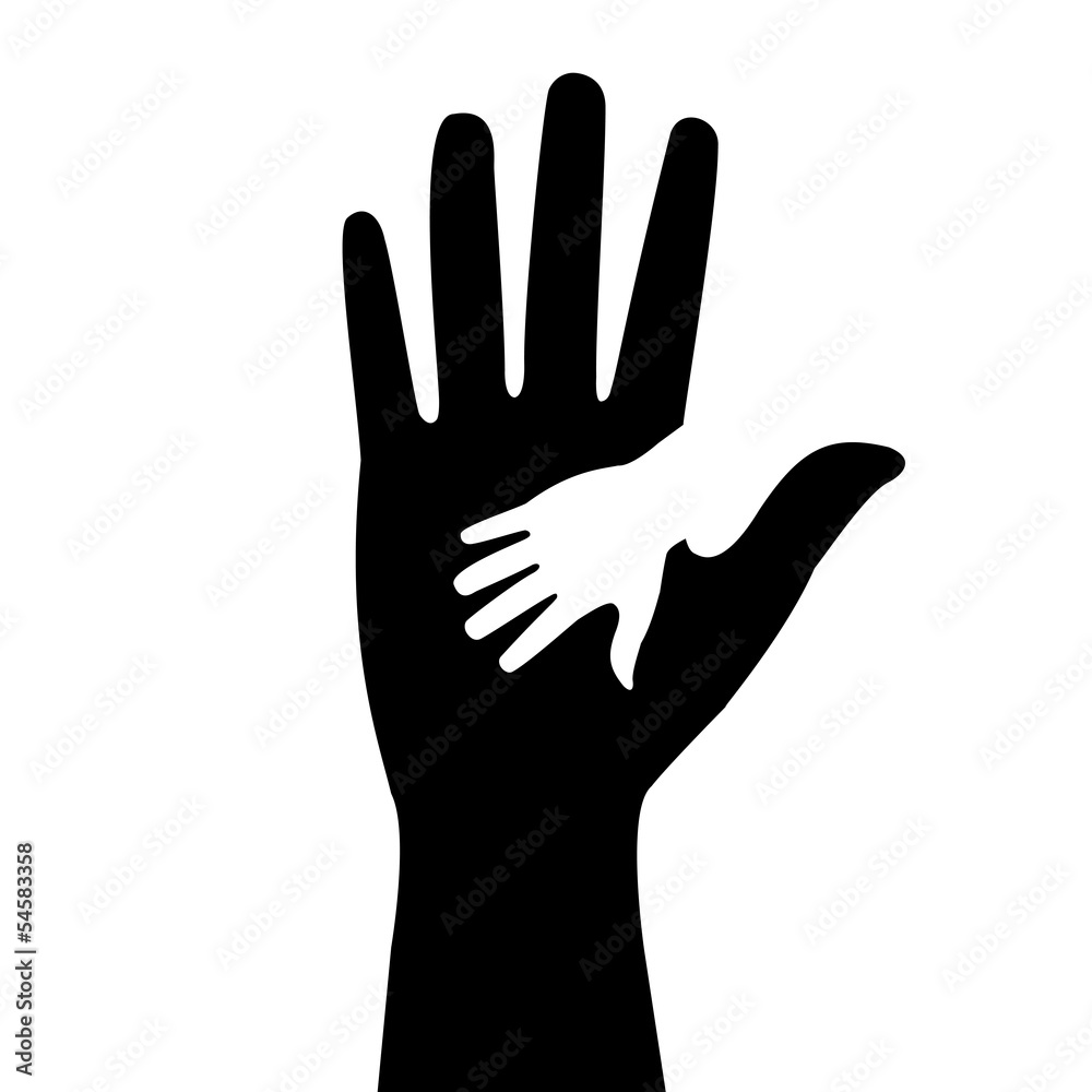 silhouettes of adult and children's hands silhouettes of adult and children's hands