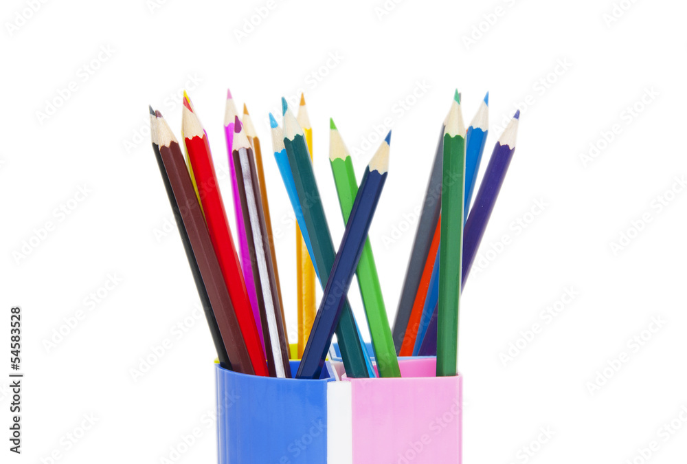 Fototapeta premium pencils in holder isolated on white background