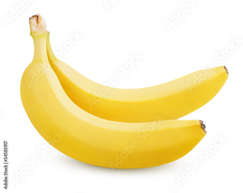 Two ripe bananas isolated on white background with clipping path