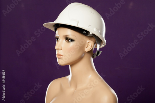 Mannequin wearing safety helmet