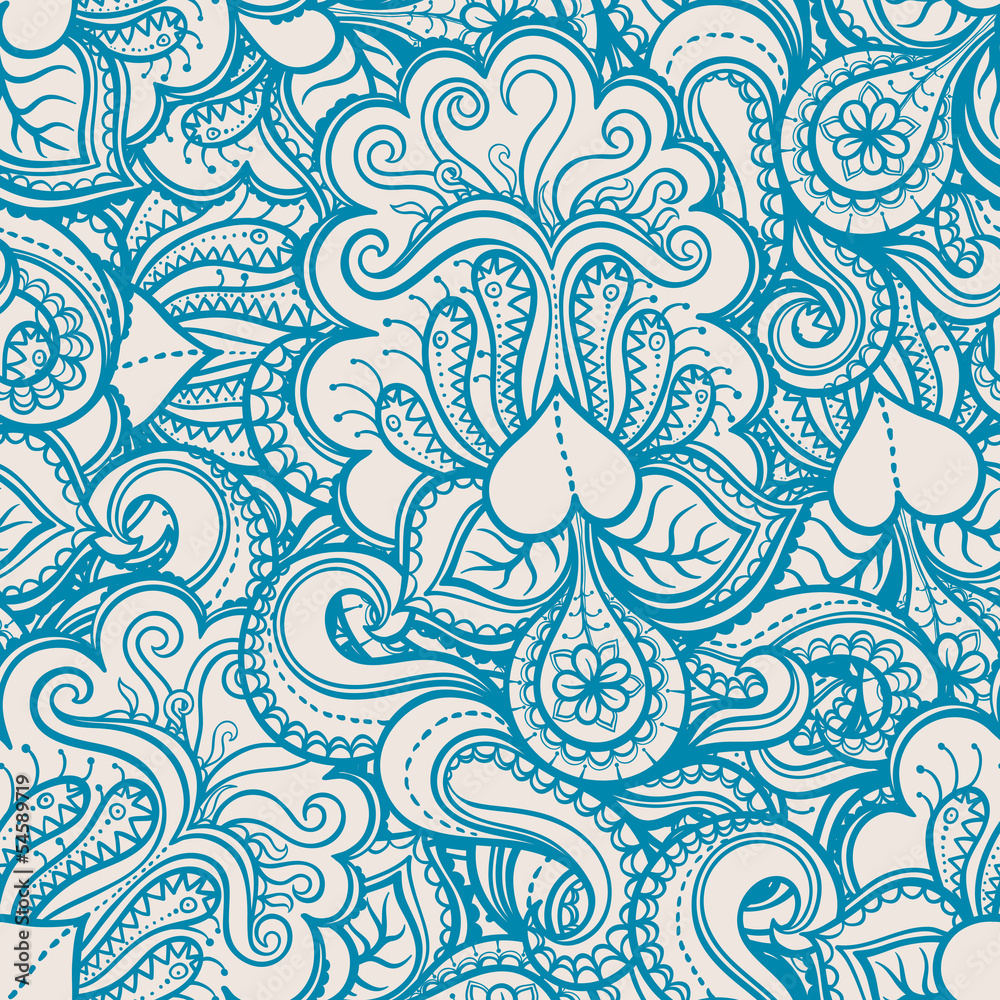 Fototapeta premium blue pattern with hearts and flowers