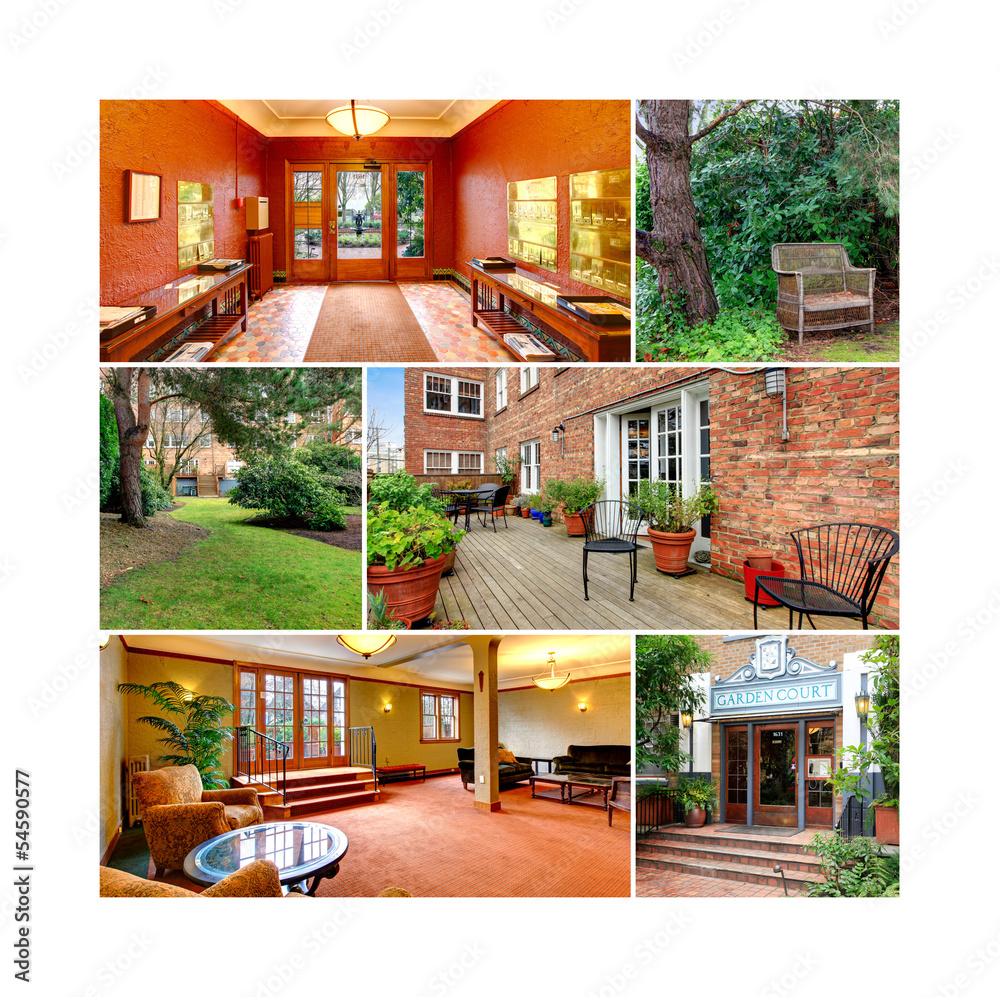 Old classic American apartment brick building exterior Old classic American apartment brick building exterior