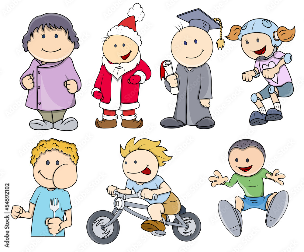 Various Characters Kids Vector Illustration in Cartoon Style Various Characters Kids Vector Illustration in Cartoon Style