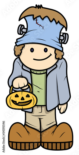 Kid in Halloween Costume - Vector Cartoon Illustration