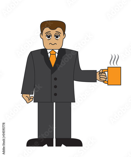 Cartoon businessman with a cup of coffee