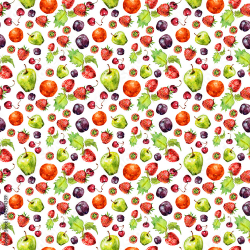 Fototapeta Naklejka Na Ścianę i Meble -  strawberry fruit seamless texture in watercolor