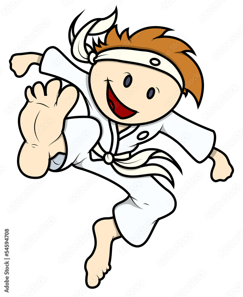 Kid Doing Karate - Vector Cartoon Illustration Kid Doing Karate - Vector Cartoon Illustration