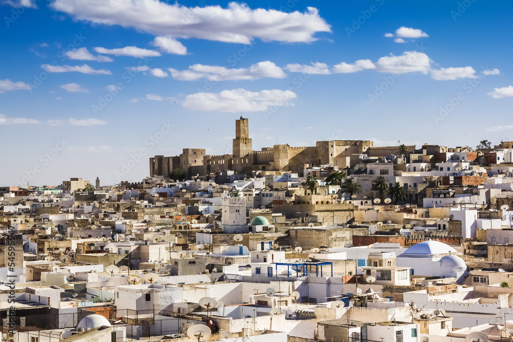 View of the Medina and the castle kasbah of Tunisia in Sousse.