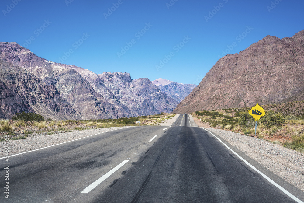 Fototapeta premium National Road 7 passing by the Department of Las Heras in Mendoz
