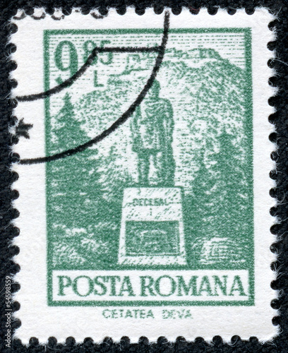 stamp printed in Romania shows Decebal's statue photo