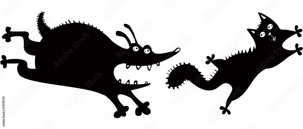 Naklejka premium Funny dog and cat