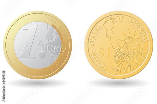 one euro and dollar coins vector illustration