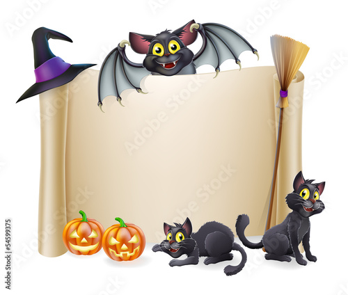 Halloween scroll sign and bat