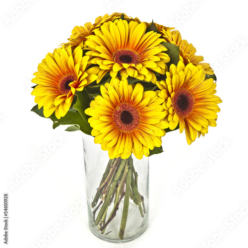 Fototapeta Naklejka Na Ścianę i Meble -  bouquet of gerberas in vase isolated on white background