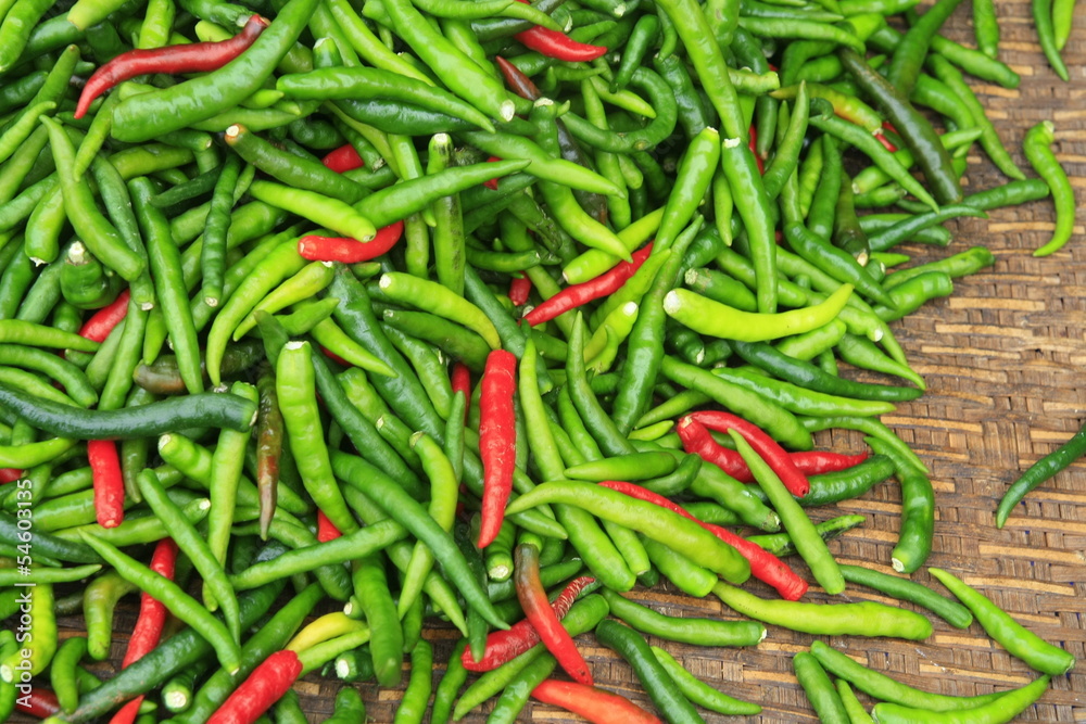 Hot chili red peppers in market, Thailand Hot chili red peppers in market, Thailand