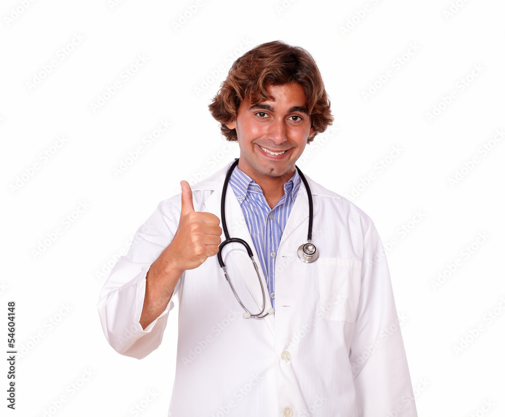Smiling stylish doctor showing ok sign Smiling stylish doctor showing ok sign