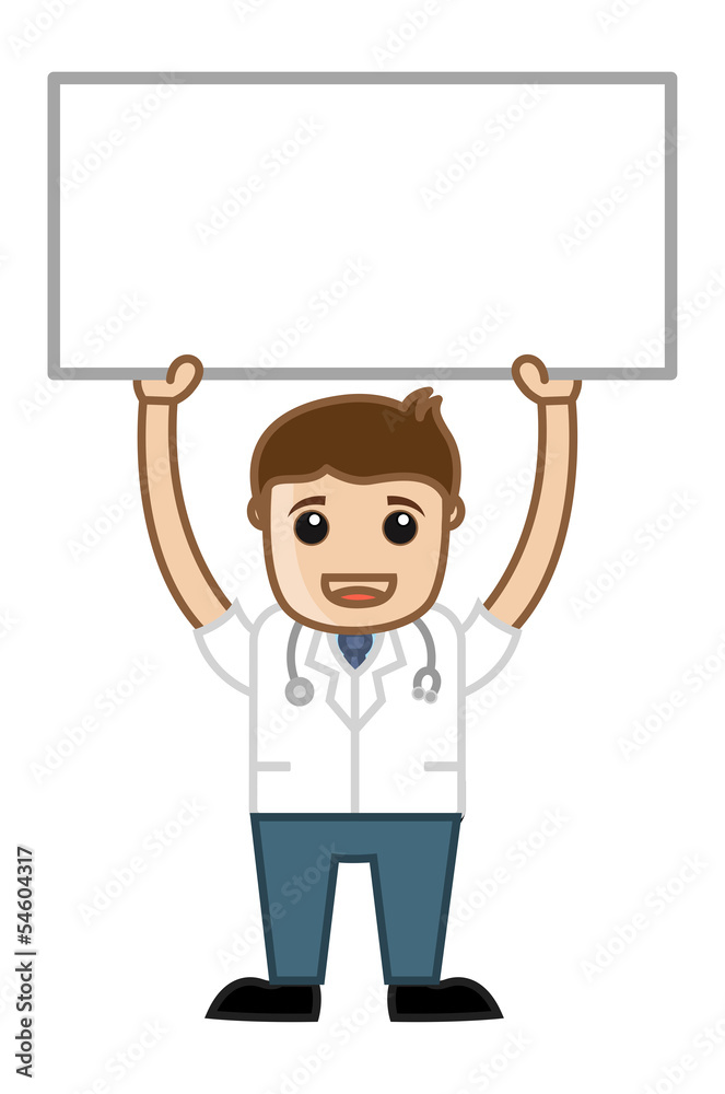 Doctor with Blank Banner - Medical Cartoon Characters Doctor with Blank Banner - Medical Cartoon Characters
