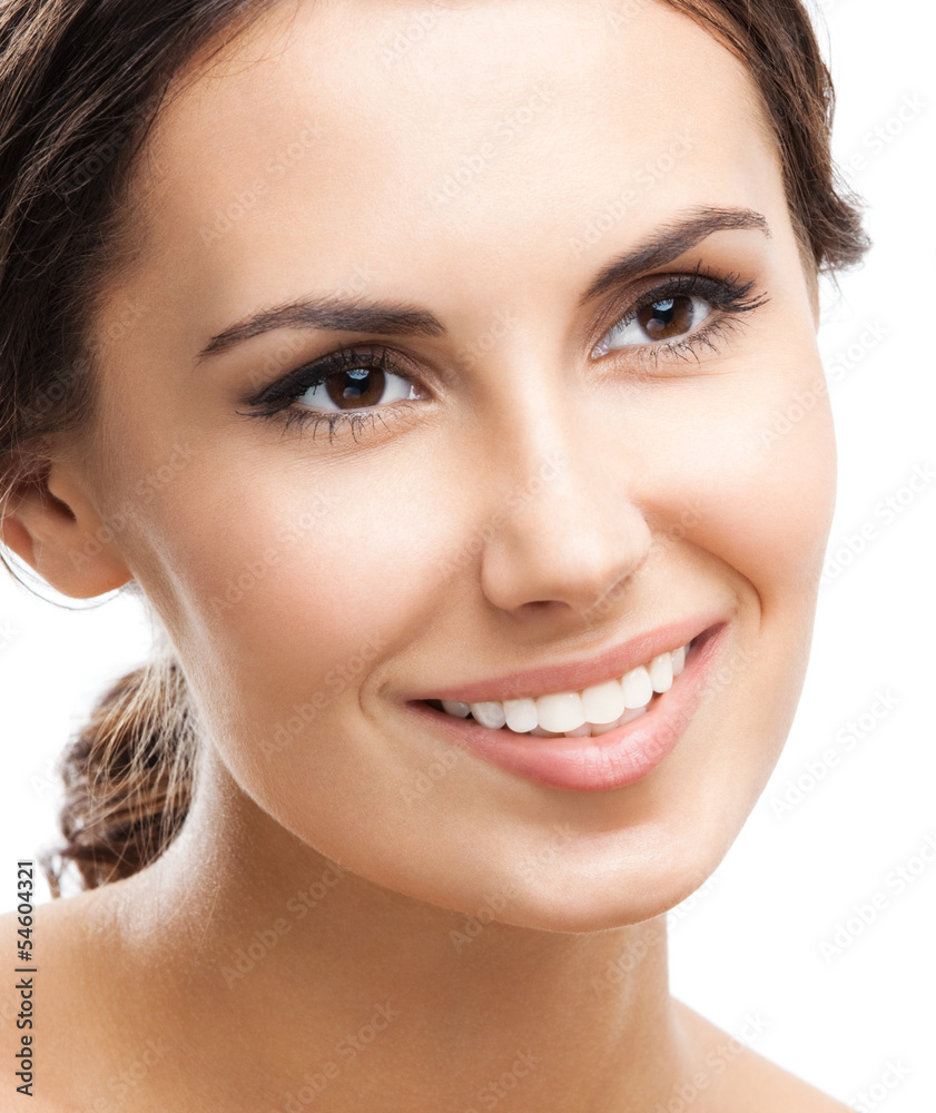 Portrait of beautiful woman, on white