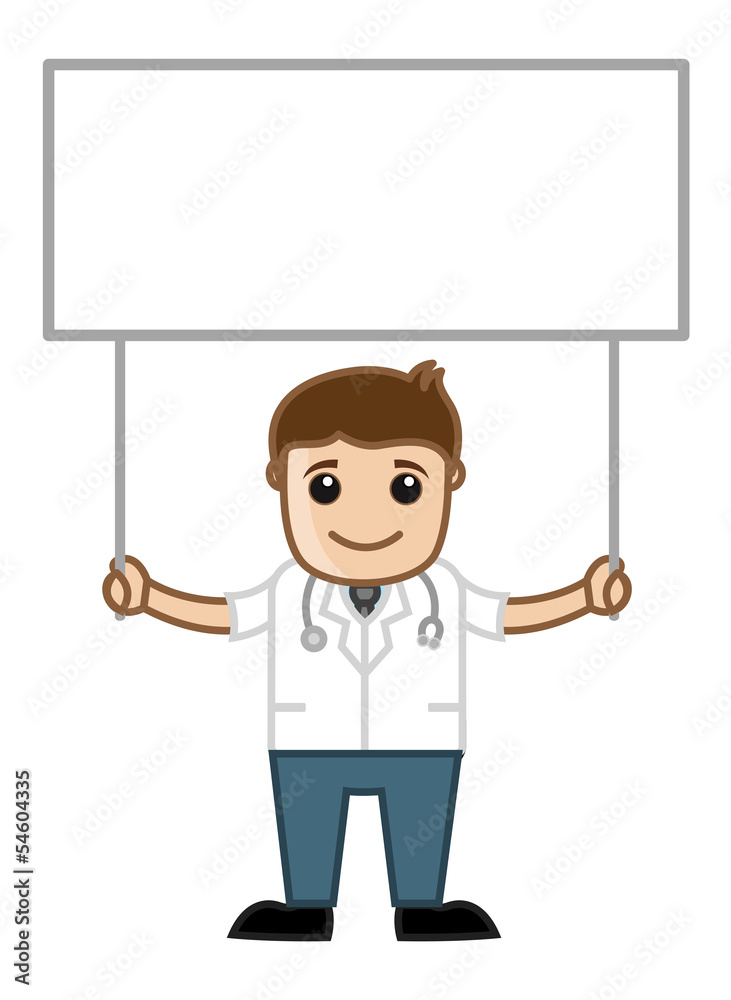 Doctor Holding Blank Board - Medical Cartoon Characters Doctor Holding Blank Board - Medical Cartoon Characters