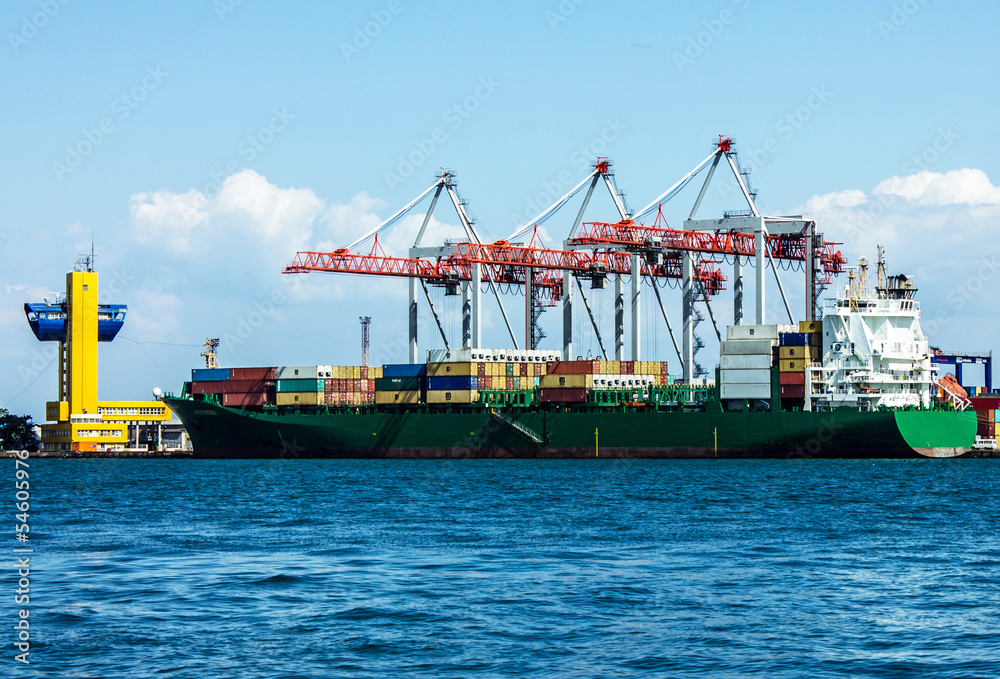 Container ship in sea port of Odessa, Ukraine