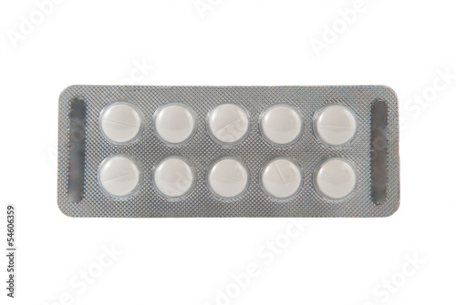 Plain white tablet in transparent blister pack