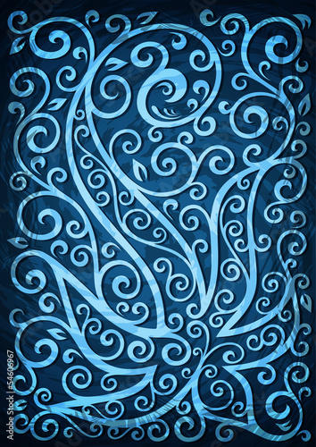 Abstract blue grunge vector floral illustration.