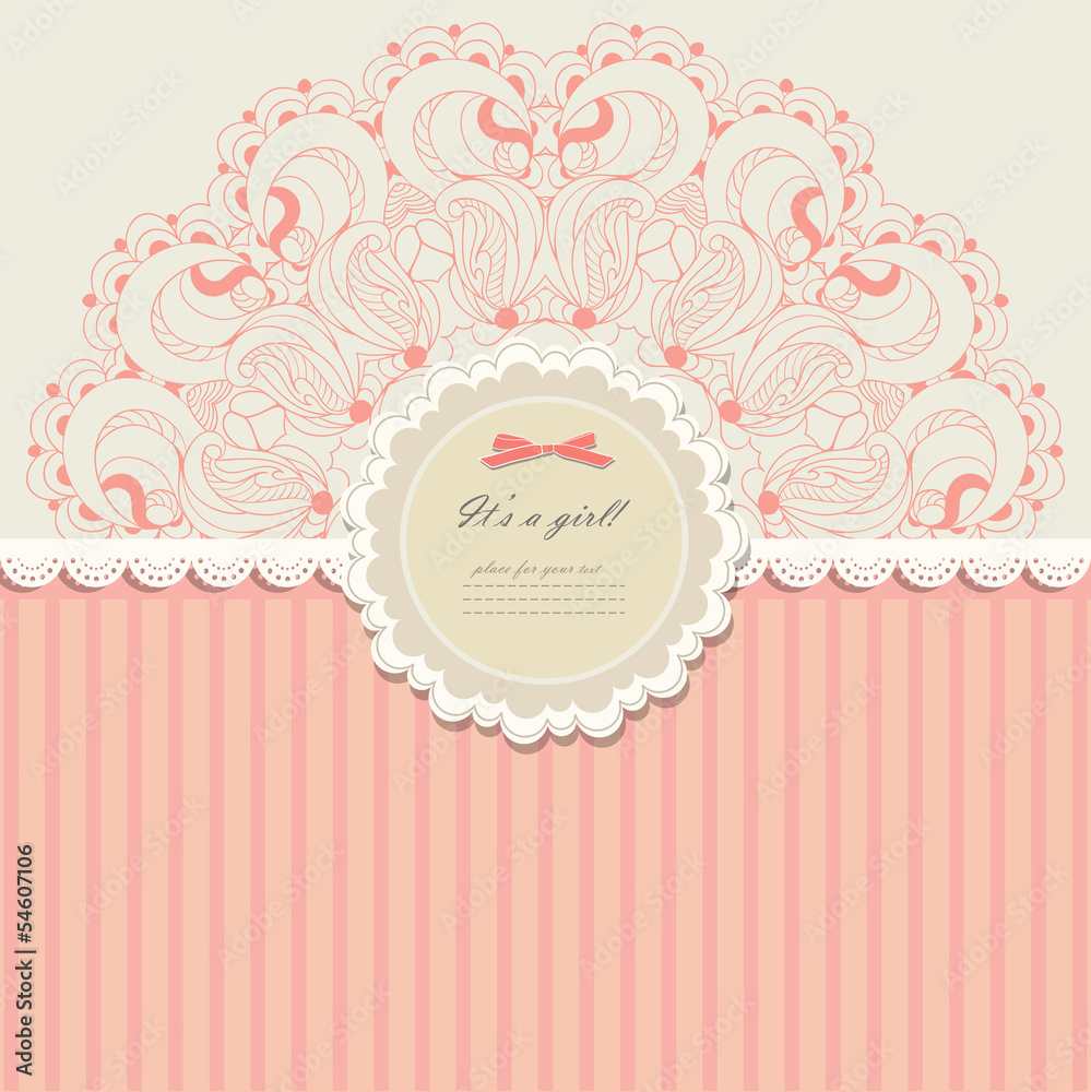 Naklejka premium Baby greeting card with lace vector