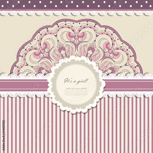 Baby greeting card with lace vector