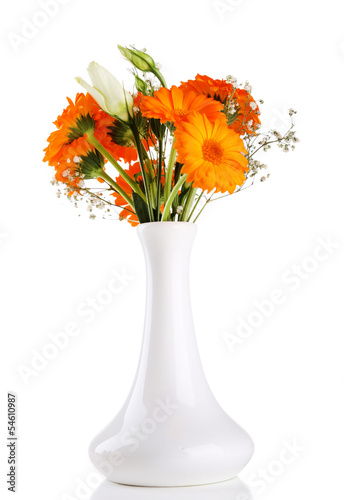Calendula flowers in vase isolated on white © Africa Studio
