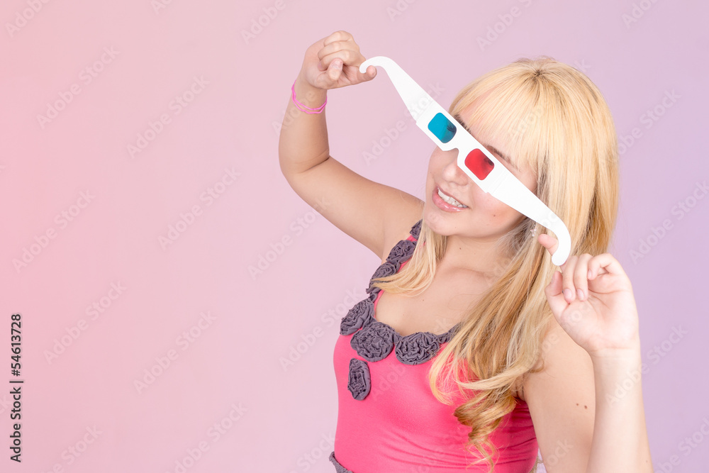 Young beautiful woman with 3d glasses Young beautiful woman with 3d glasses