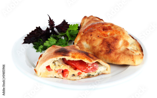 Canvas Print Pizza calzone on table isolated on white