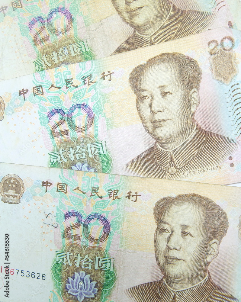20 Yuan bills background, China