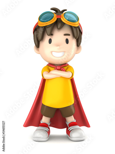 3d render of a superhero boy standing proud