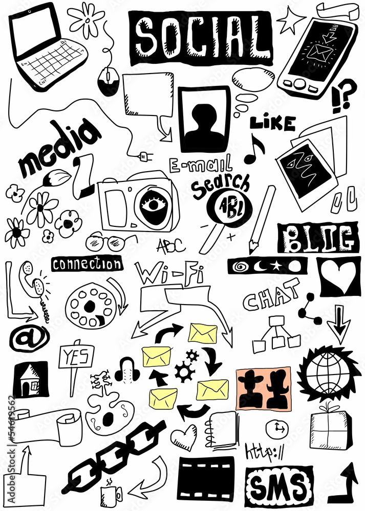 Doodle social media, Hand drawn background