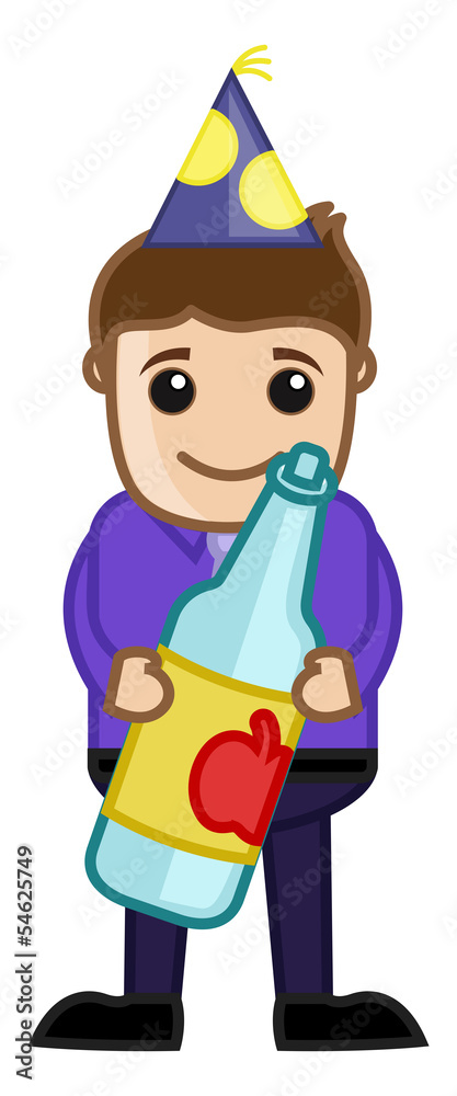 Man with Drink Bottle in Party - Cartoon Business Character Man with Drink Bottle in Party - Cartoon Business Character