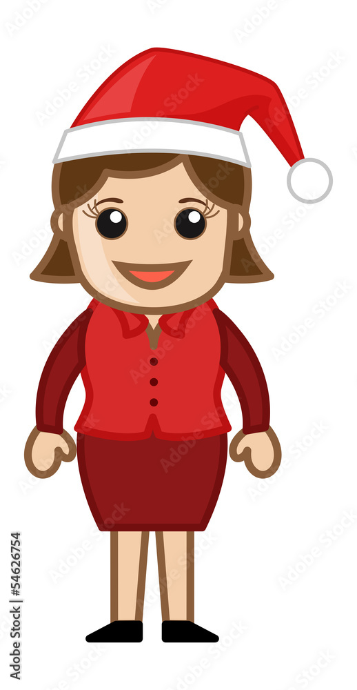 Woman with Santa Cap in Office - Cartoon Business Characters Woman with Santa Cap in Office - Cartoon Business Characters