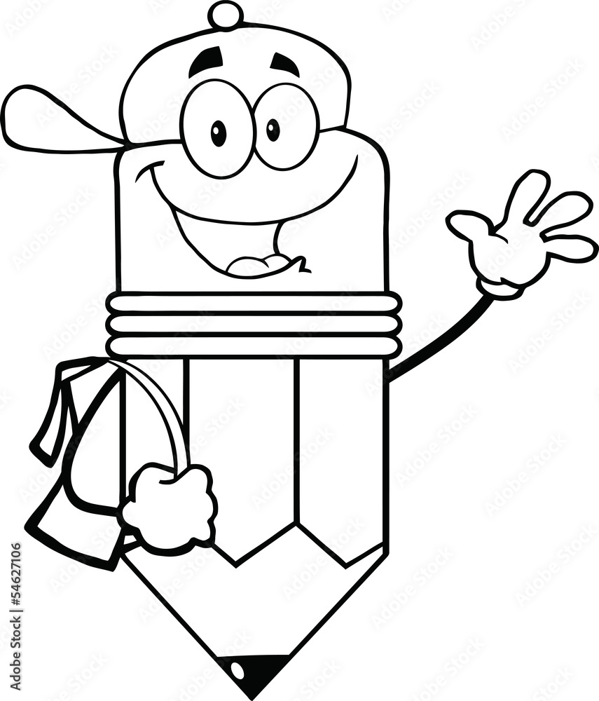 Outlined Happy Pencil Student Going To School Outlined Happy Pencil Student Going To School