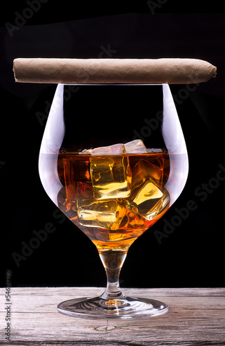 Cognac and Cigar on black
