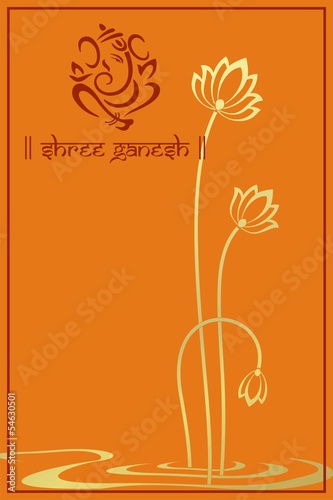 ganesha ,water lily , wedding card design, India