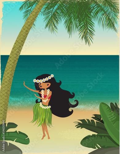 Hawaii, Tropical Paradise Poster with Hula Dancer