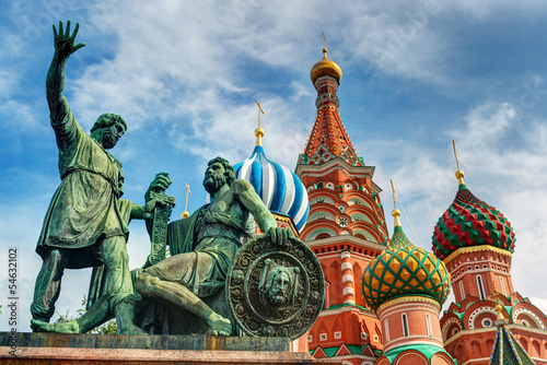 Monument to Minin and Pozharsky near St Basil cathedral, Moscow, Russia