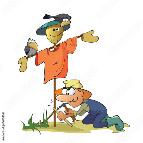 Gardener Making A Scarecrow