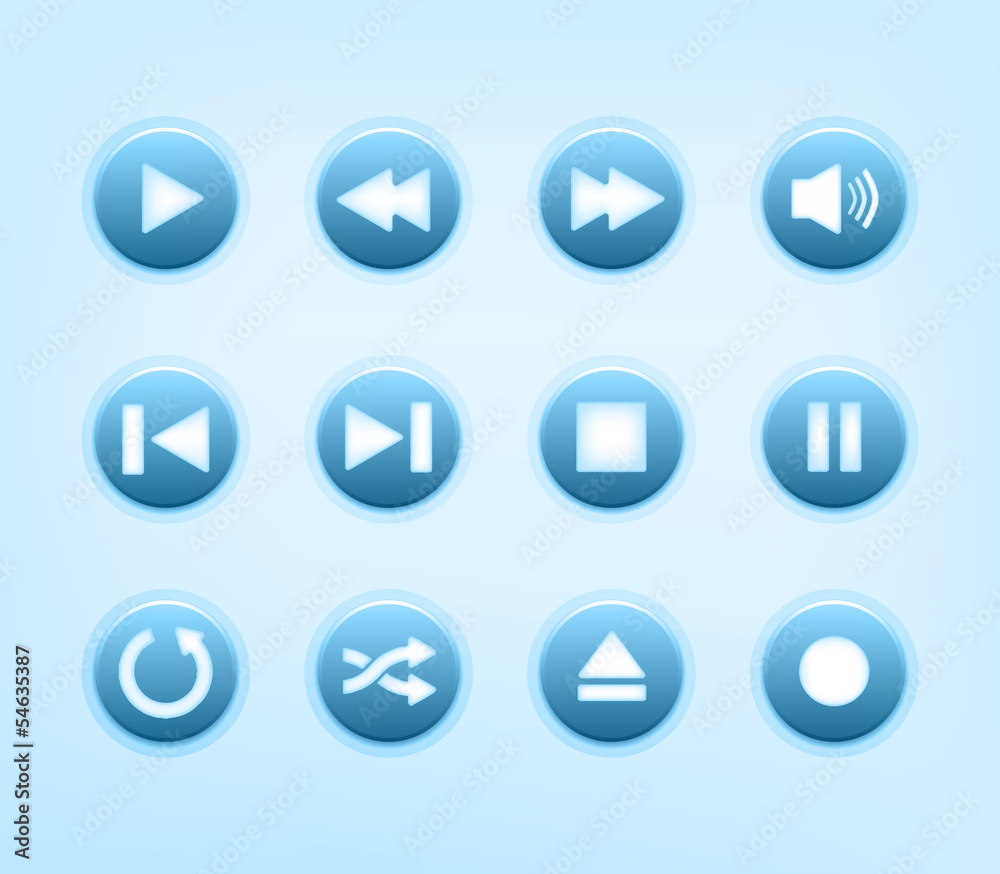 Set of round blue audio player buttons Set of round blue audio player buttons