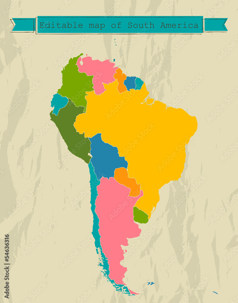 Editable South America  map with all countries.
