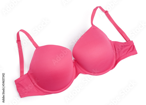 Pink female bra isolated on white background