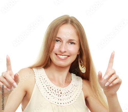 A young emotional woman, isolated on white background