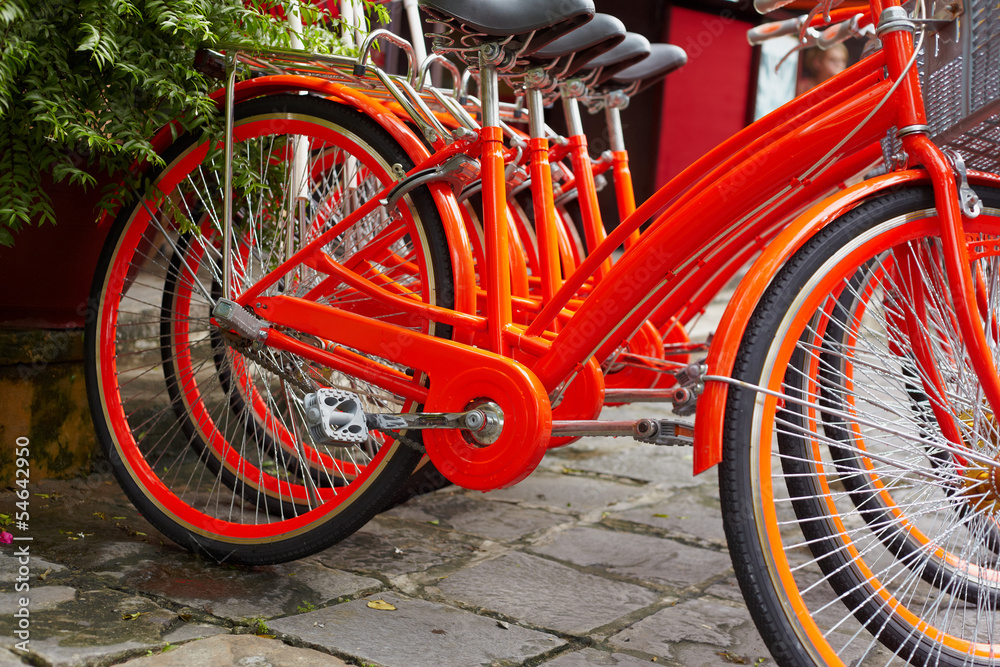 Close up vietnames red bicycle