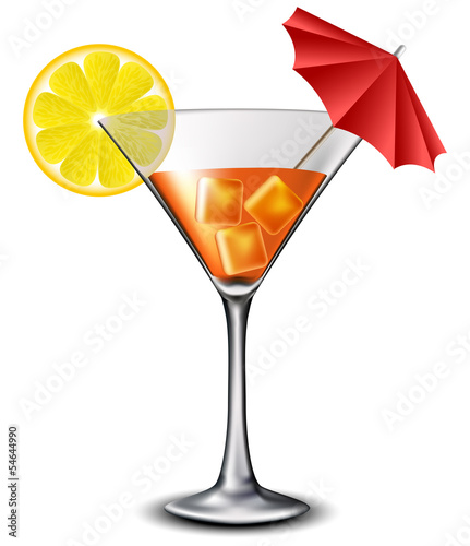 Orange cocktail with lemon slice and umbrella